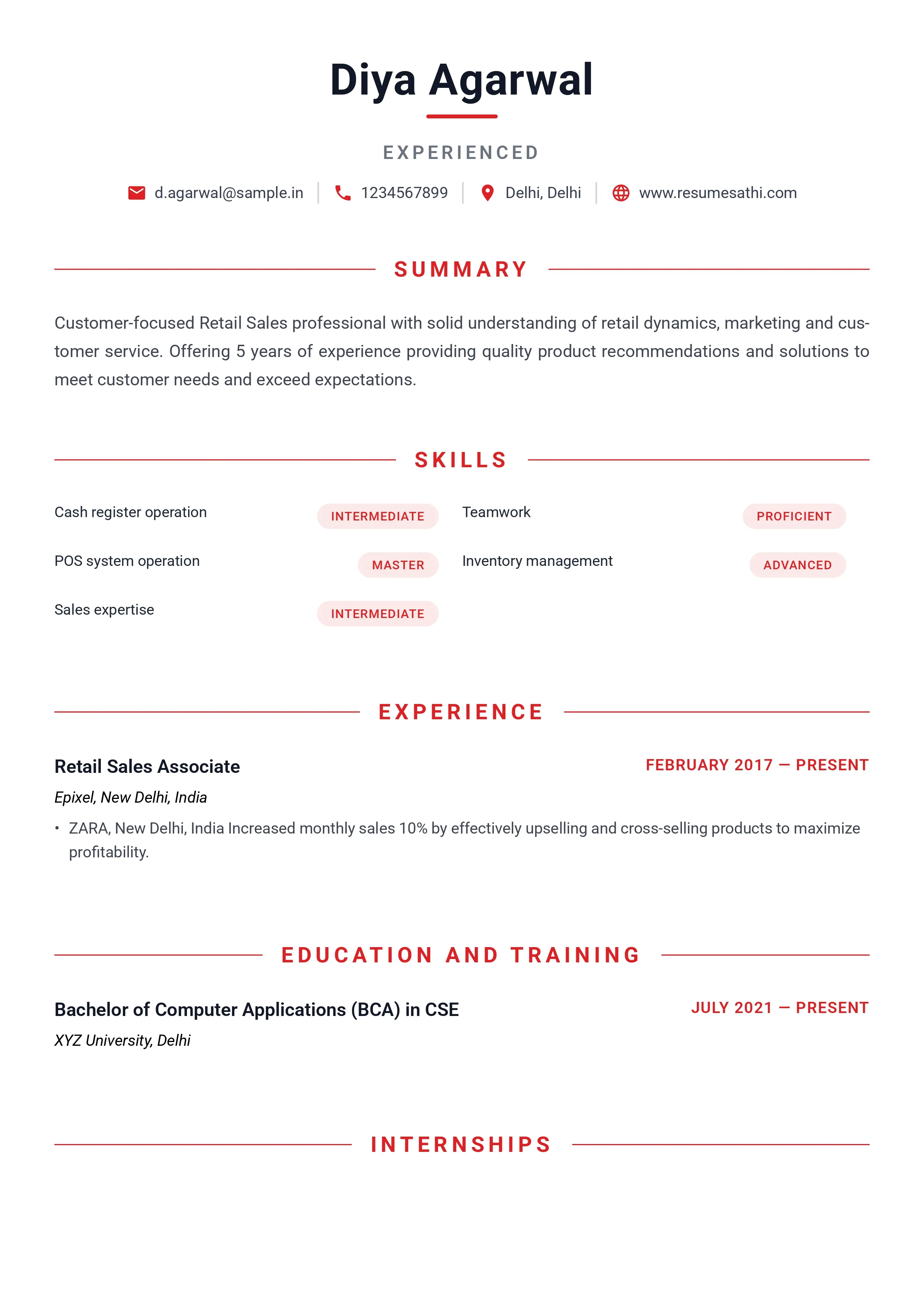 Bold Accent Resume — free ATS-friendly resume template preview A4 size